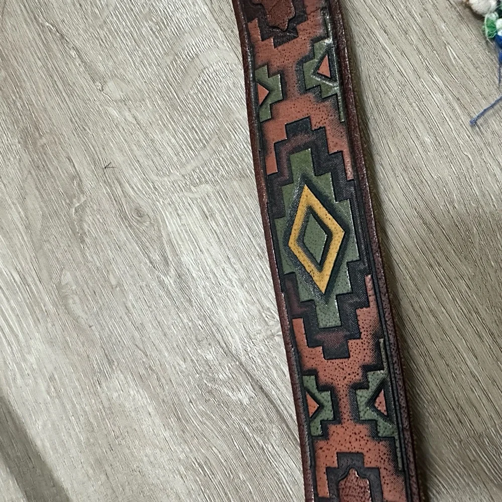 Mossimo Supply Co. Brown Geometric Belt Southwestern Tooled S